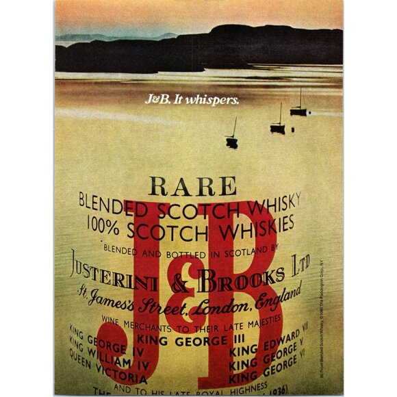 1981 J&B Scotch Whisky Vintage Print Ad Sailboat Harbor Water Lake Wall Art - Picture 1 of 2